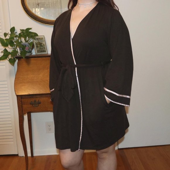 comfy y2k plus size night robe in brown jersey - Picture 2 of 3
